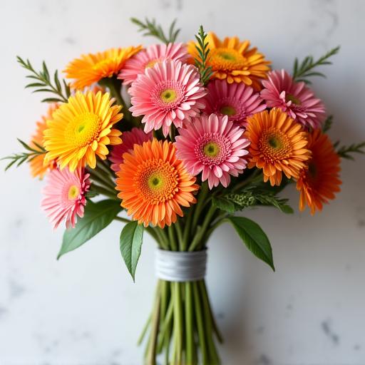 A hand-tied bouquet of fresh, seasonal flowers.