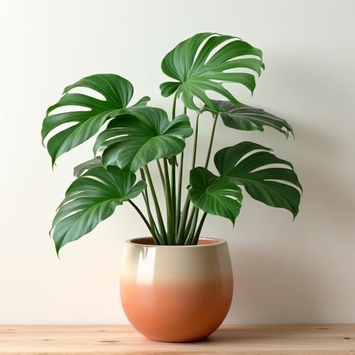 A lush monstera plant in a stylish ceramic pot.