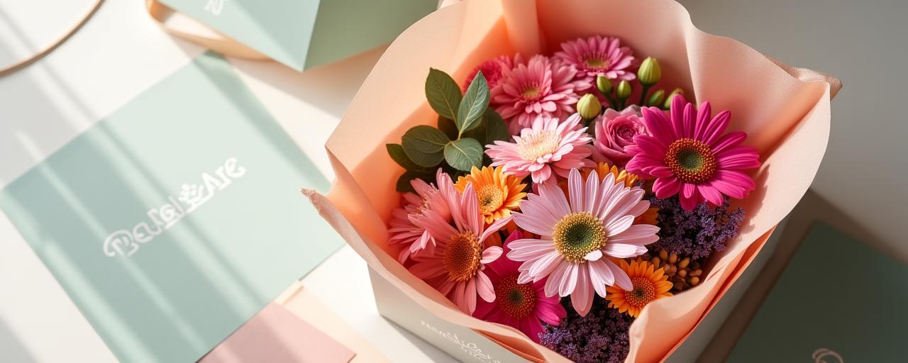 An open Petal Arc subscription box revealing a beautiful bouquet inside.